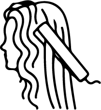Icon of a flat iron straightening a woman's wavy hair into smooth strands
