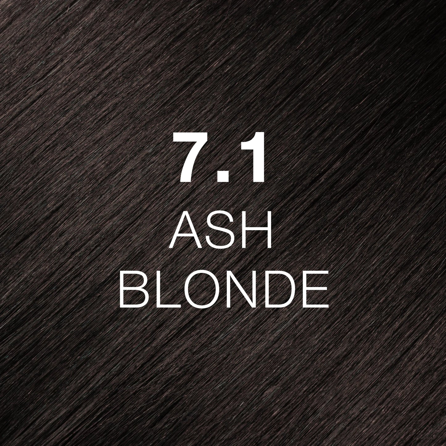 Silky hair texture showcasing the GK Hair's Juxevin Cream Color "7.1 Ash Blonde" in bold white text.