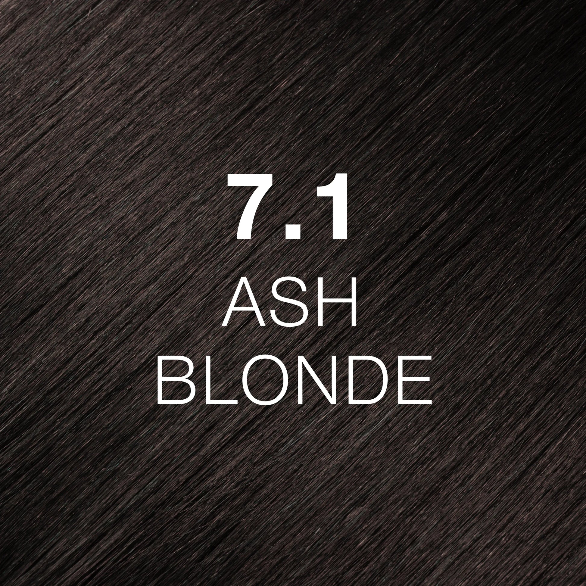 Silky hair texture showcasing the GK Hair's Juxevin Cream Color "7.1 Ash Blonde" in bold white text.