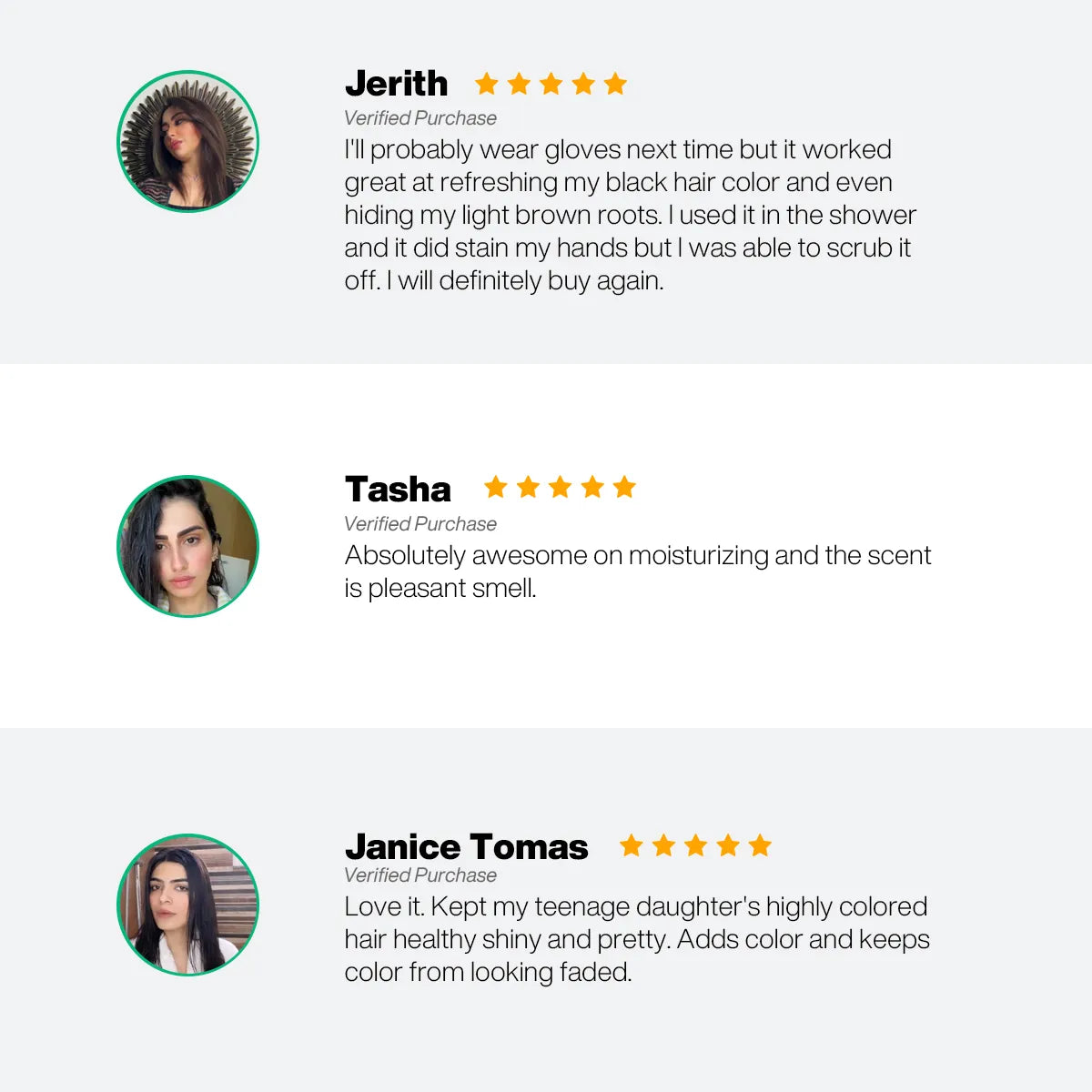 Three 5-star verified reviews of GK Hair Lavender Bombshell Masque: refreshes colour, hides roots, moisturising, no fading