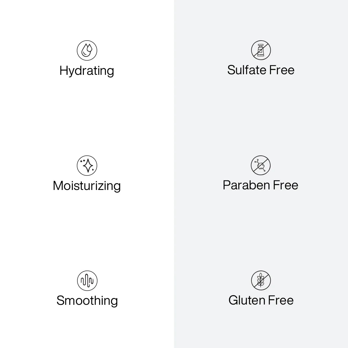 List of Moisturizing Shampoo and Conditioner features with icons and text on a white background
