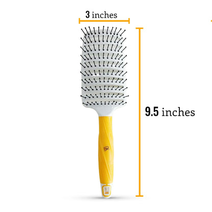 GK Hair Vent Brush 3 inch measured on a white background: 3 inches wide at the head and 9.5 inches long overall